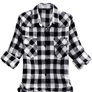 White & Black Buffalo Plaid Flannel Shirt